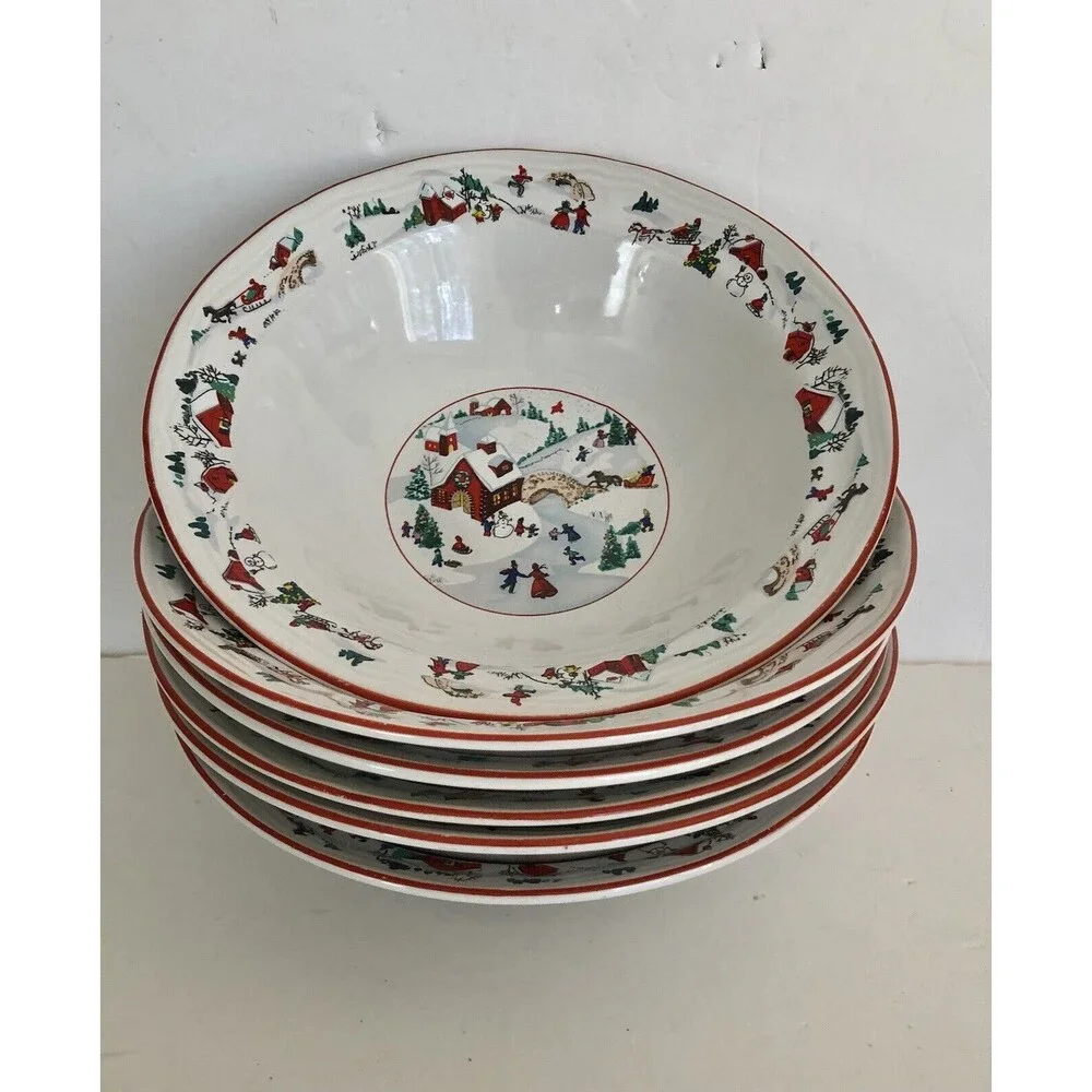 Farberware White Christmas 95 Bowl Ceral Soup Salad 7